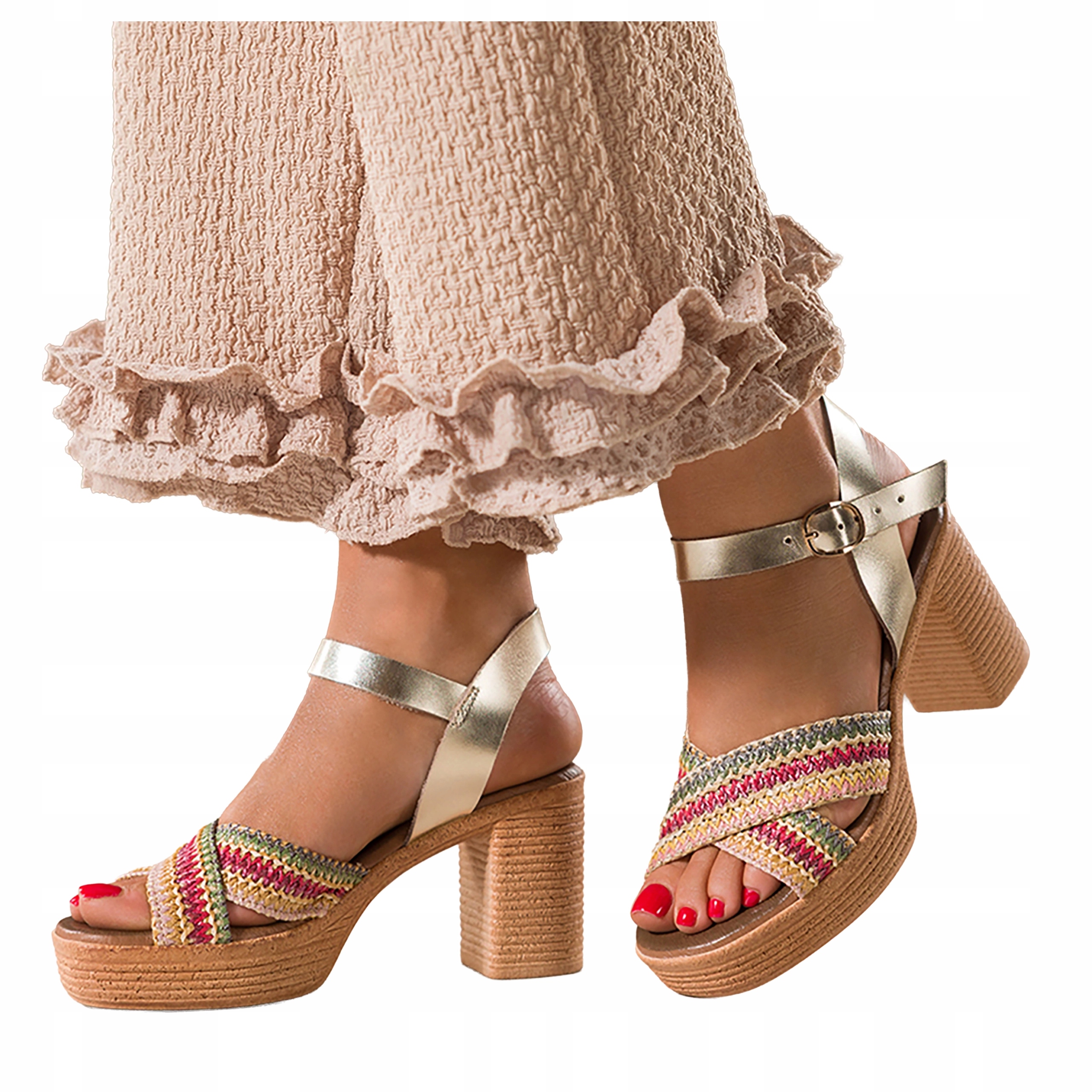 Zlaté dámské kožené Sandály na sloupku Pletené pásky na kříž Modne vel. 38