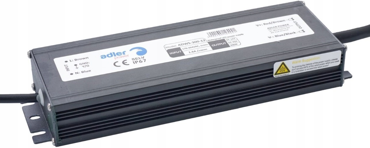 HERMETYCZNY ZASILACZ SLIM 12V 300W 25A DO TAŚM LED IP67 TRANSFORMATOR