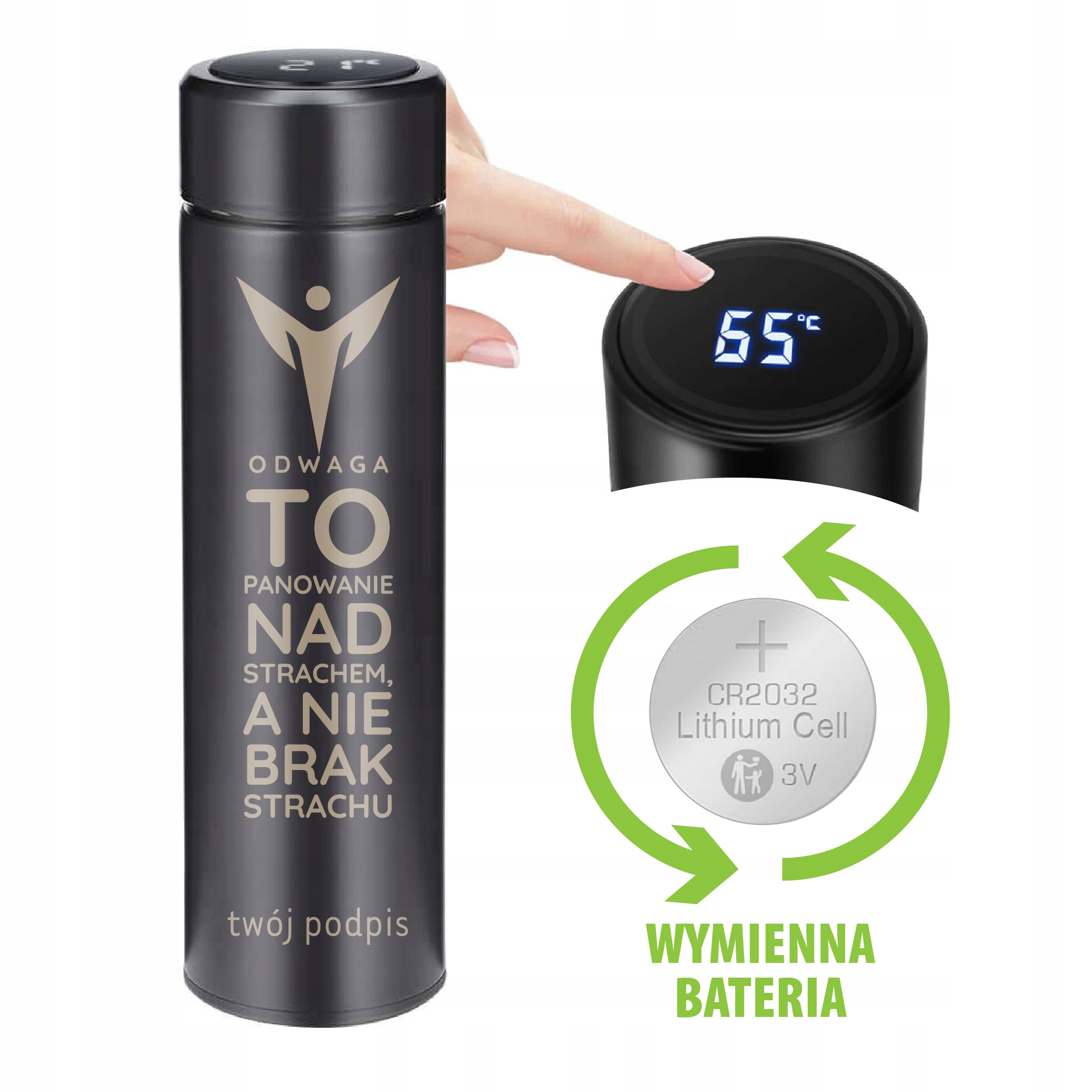 Inteligentny kubek Smart Cup ze stali nierdzewnej z wyświetlaczem cyfrowym LED
