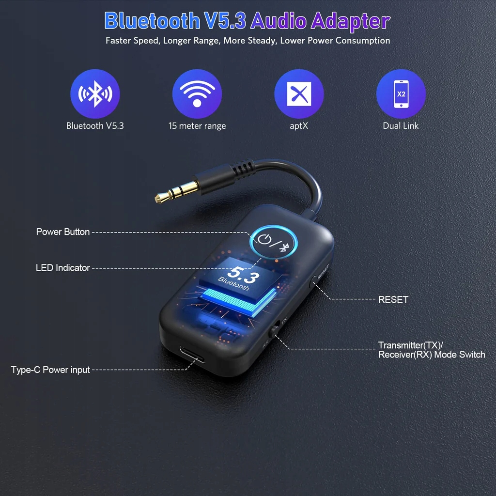 YMOO Adaptateur Bluetooth 5.3 HiFi, Émetteur Récepteur Bluetooth 2