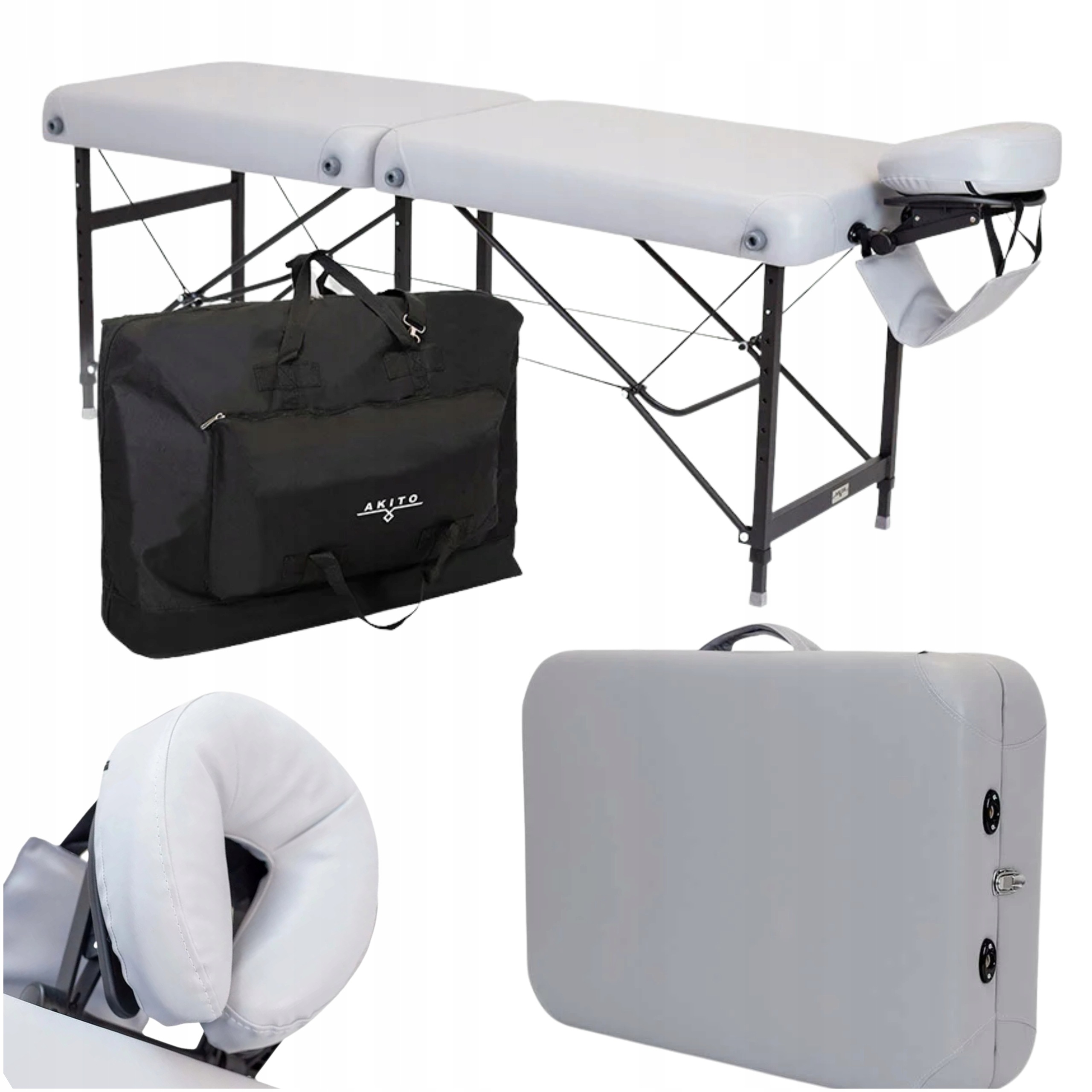 Składany Stół Do Masażu Aluminiowy Dwusegmentowy 60CM Szary Tytan Akito
