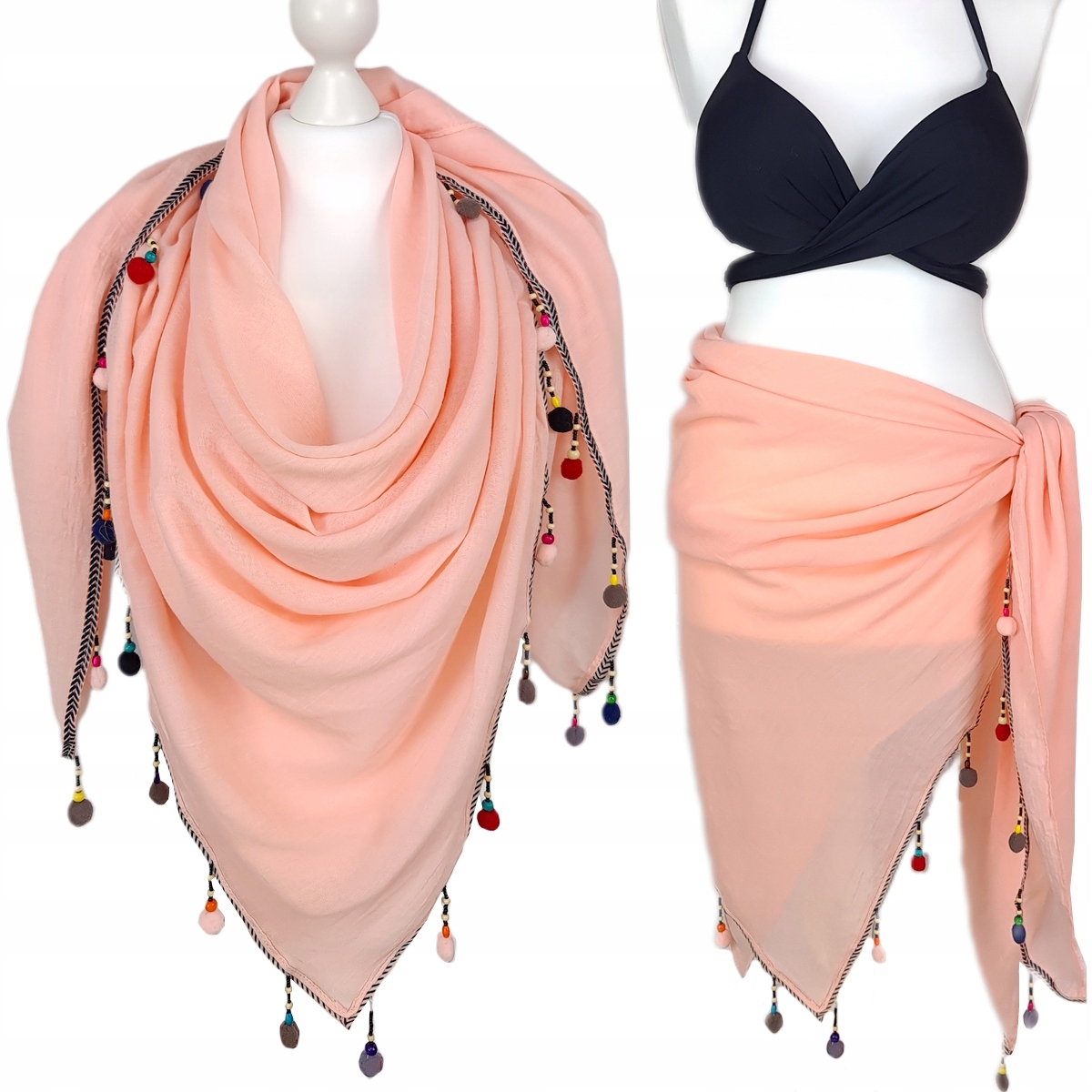 

Pareo Chusta Plażowa Frędzle narzutka Boho