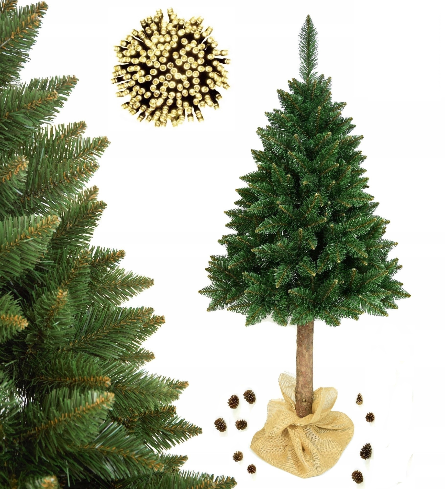 Umelý Vianočný Stromček na prírodnom kmeni Borovica horská 180 cm Hustý Zadarmo Lampičky