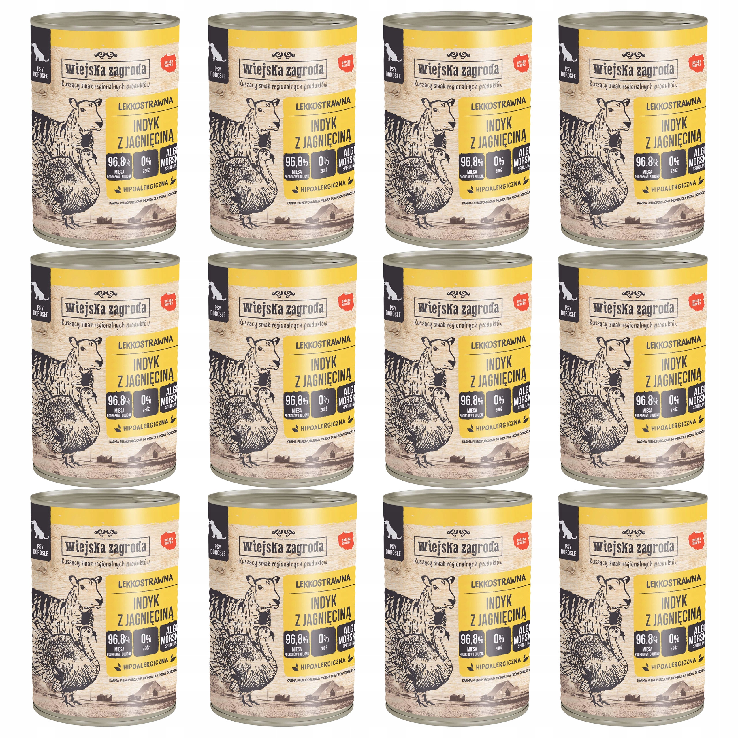 Wiejska Zagroda Krůta Jehněčí krmivo pro psy mokré 12 x 400 g bez obilovin