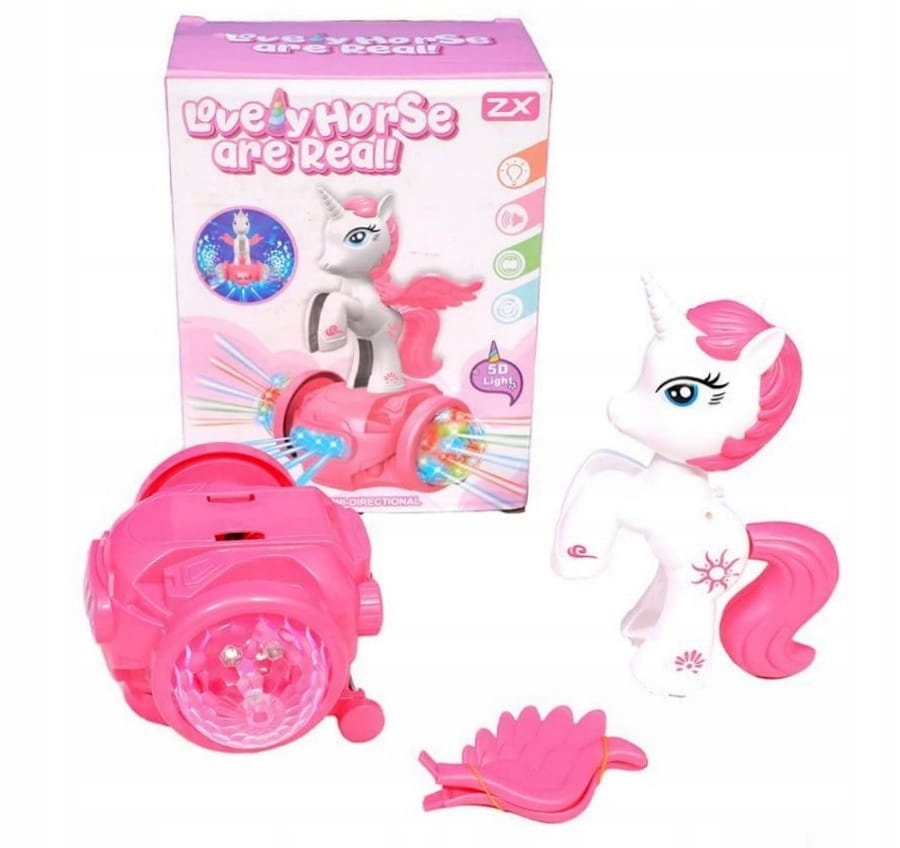 KONIK JEDNOROŻEC INTERAKTYWNY ŚWIATŁO DŹWIĘK 360 Kolor dominujący odcienie różu