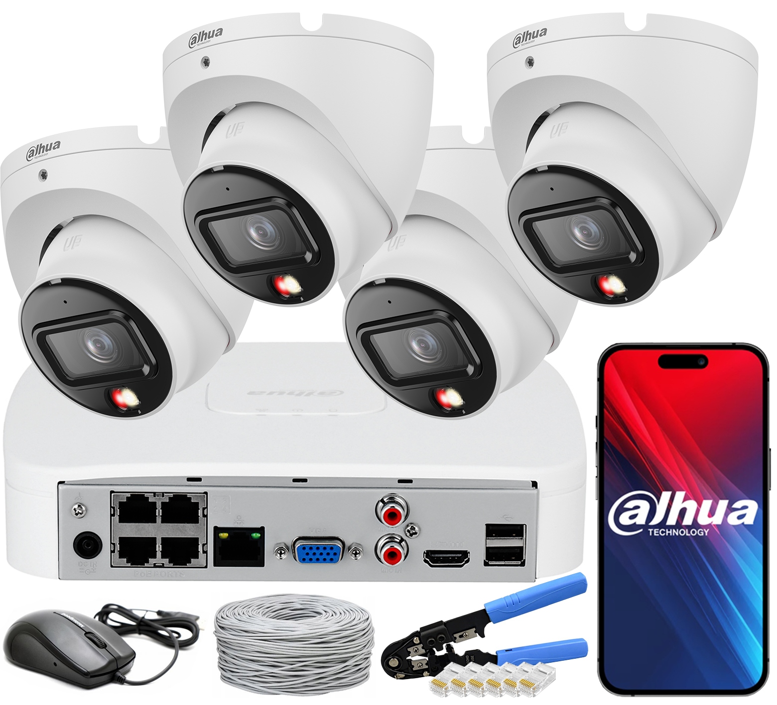 Zestaw Kamer 6Mpx Dahua 4x IPC-HDW1639T-A-IL Dual Light Rejestrator 4xPoE