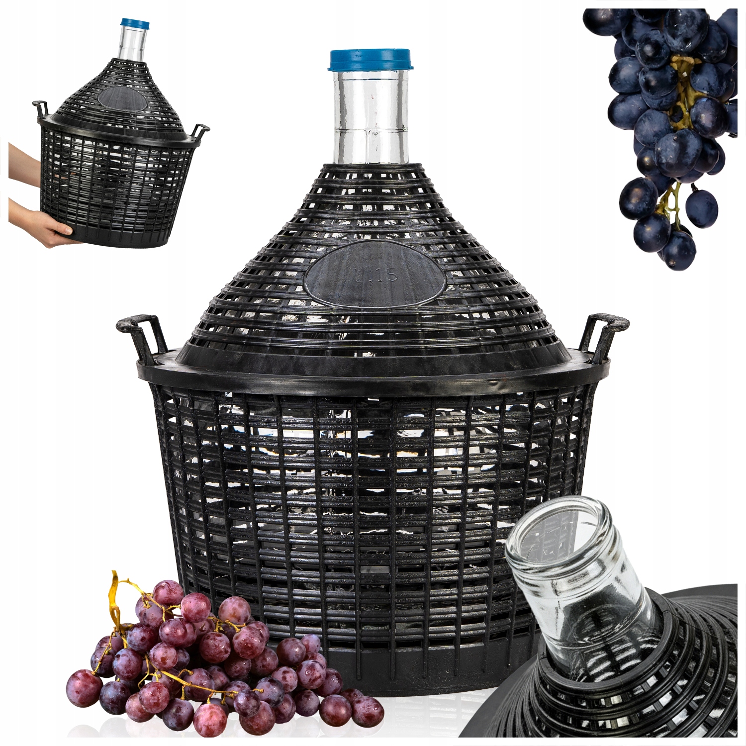 Balón Na Víno 15L cider v koši Gąsior na Víno 15L láhev silné sklo