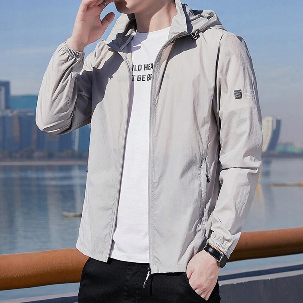 Stylish Men Coat Hooded Lightweight Sun Protectio Materiał dominujący syntetyk