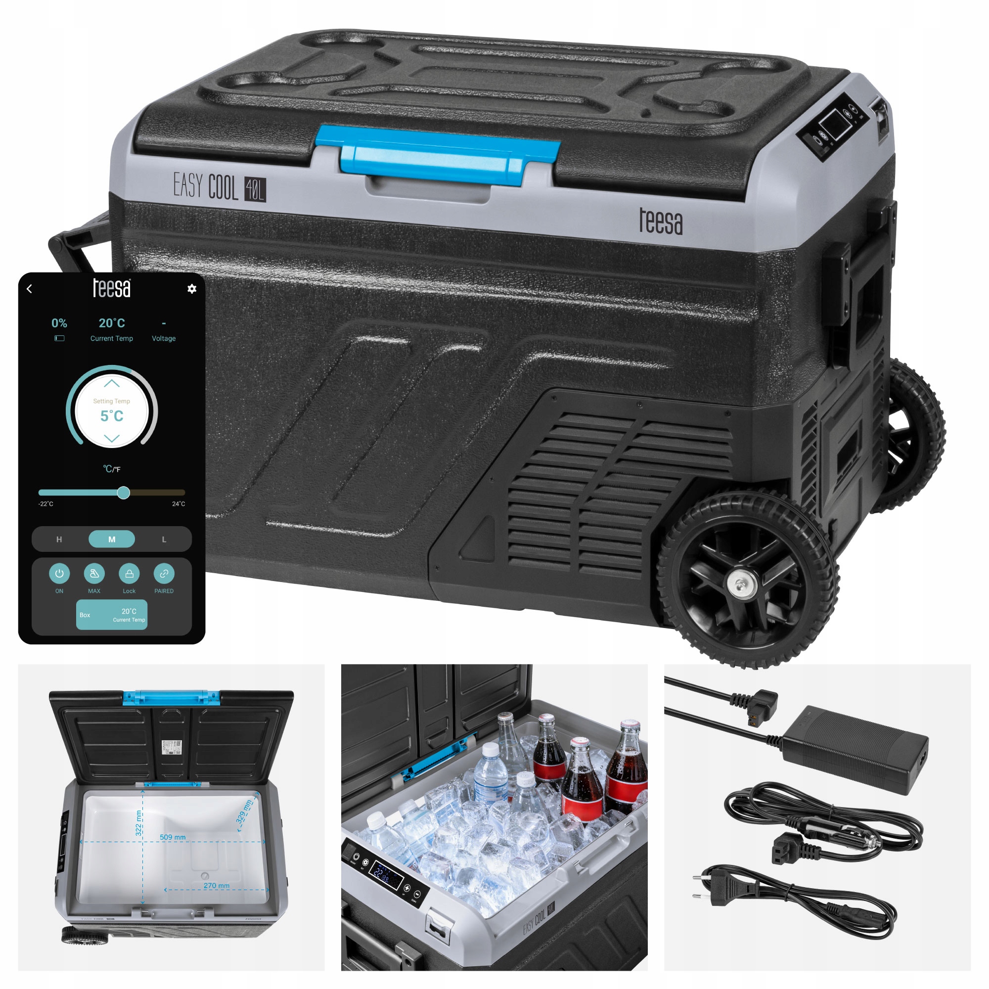 Lodówka turystyczna kompresorowa samochodowa 40L Ac/dc aplikacja koła