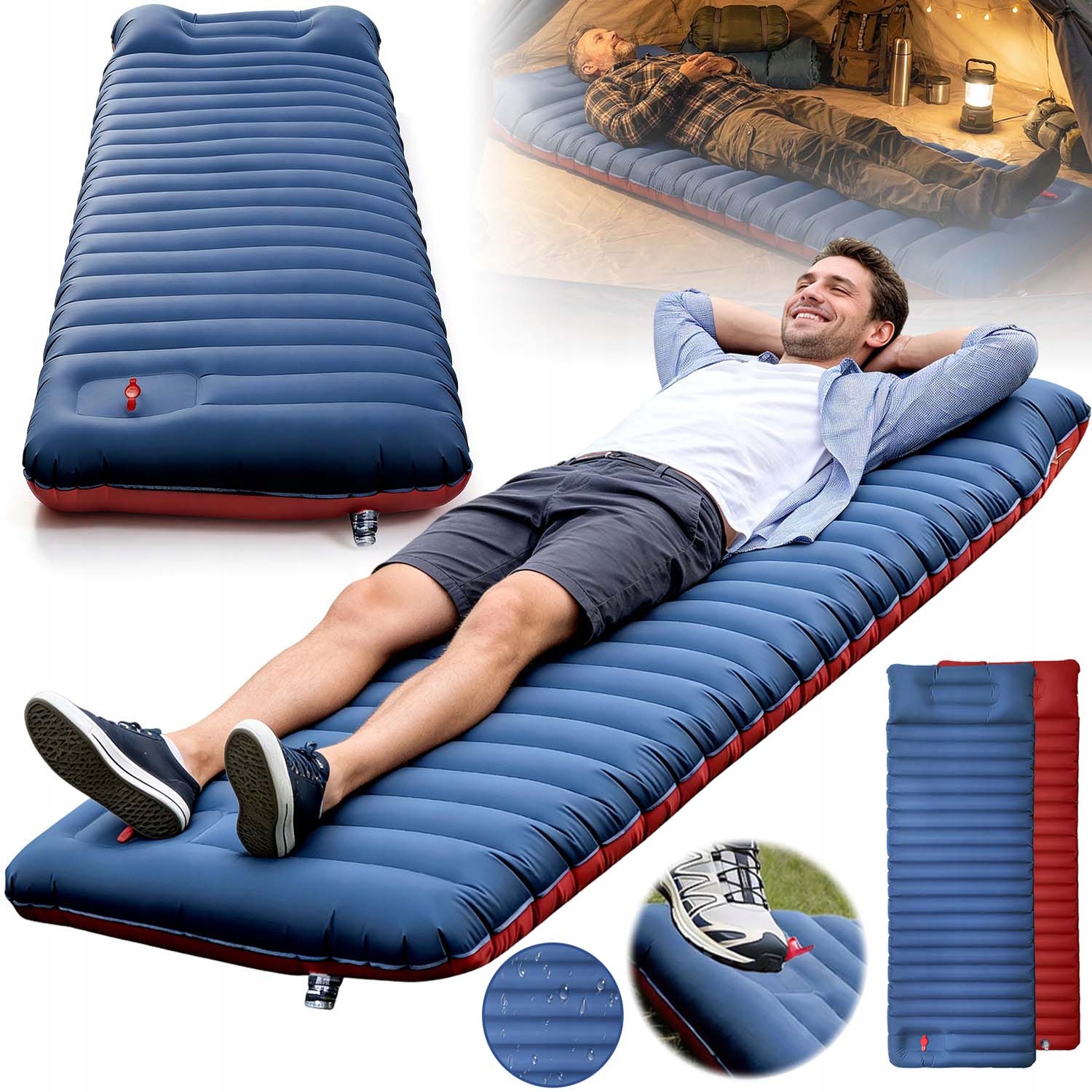 Materac Samopompujący Turystyczny Ultralekki Wbudowana Pompka Zwijana Mata