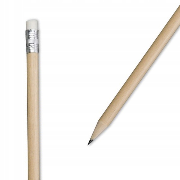 100x DREWNIANY OŁÓWEK ZAOSTRZONY OKRĄGŁY Z GUMKĄ HB KOSICE ECRU Twardość HB