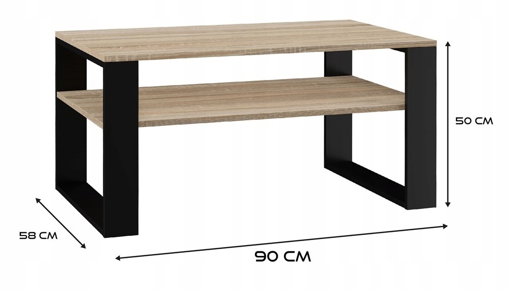 STOLIK KAWOWY ŁAWA MODERN PÓŁKI LOFT Głębokość mebla 58 cm