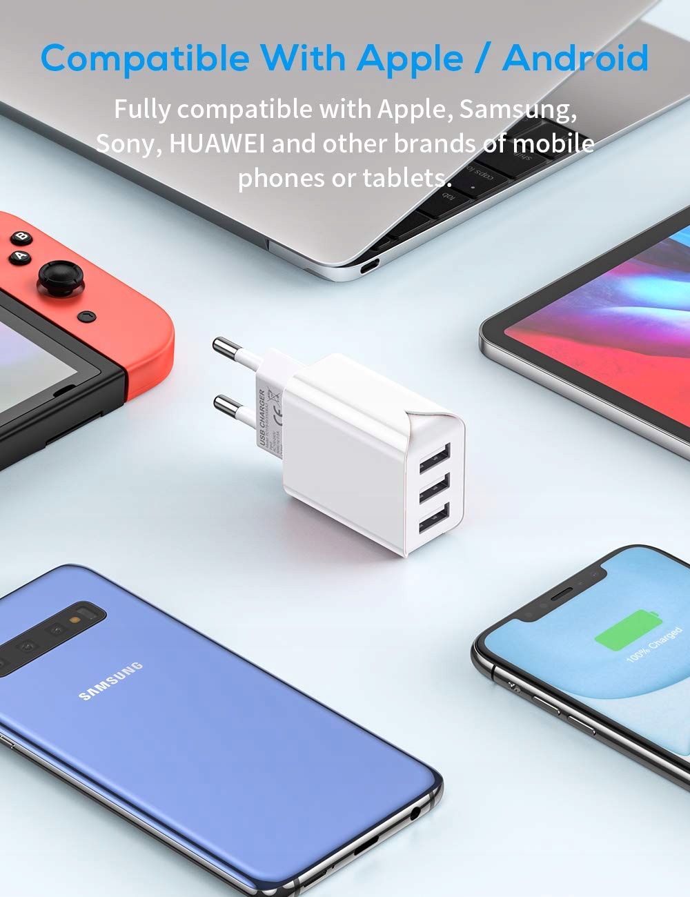 SCHITEC Ładowarka USB 3 Porty 15W 3A Adapter Do iPhone Androidów — miniatura 7