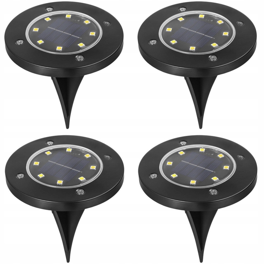 4x LAMPA SOLARNA LED OGRODOWA WBIJANA GRUNTOWA DYSK MOCNA CZARNA