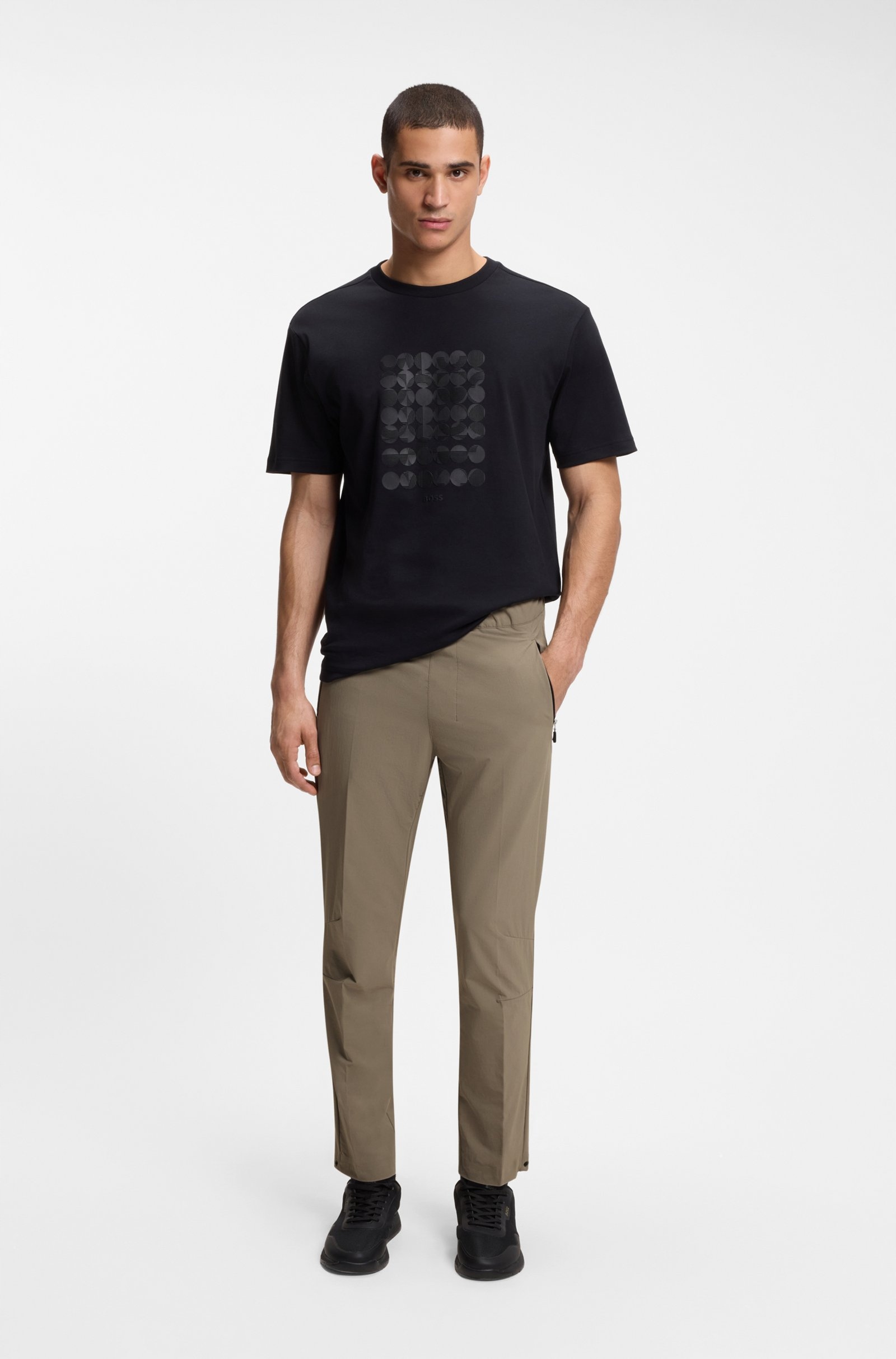 Boss Zelené pánské kalhoty tapered voděodolné stretch béžové| Velikost 48