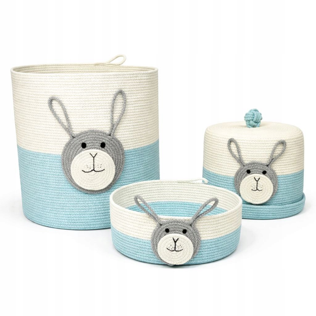 Sada 3 Bavlněných Košíků S Zajíčkem Do Dětského Pokoje Vyrobených v Polsku