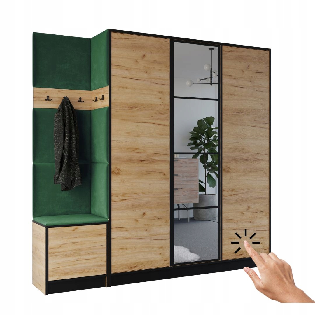 Šatní skříň Costa 14 dub craft zlatý zelená tkanina Vzor 1