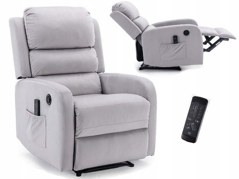FOTEL MASUJĄCY ROZKŁADANY ELEKTRYCZNIE JASNY SZARY