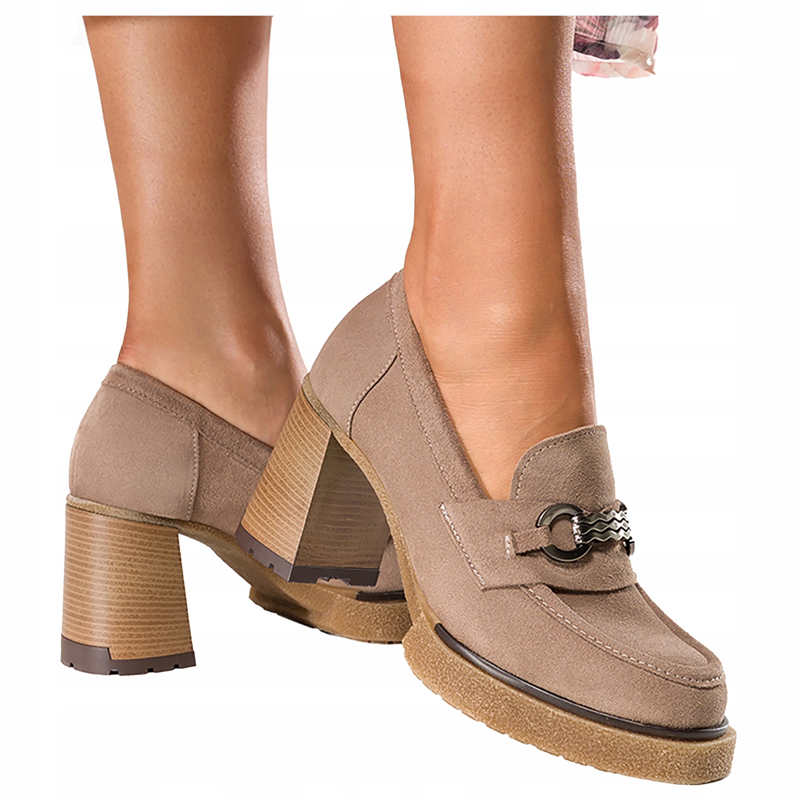 Béžové Dámské Kožené Mokasíny Na Širokém Podpatku, Výrobek Polský, velikost 38