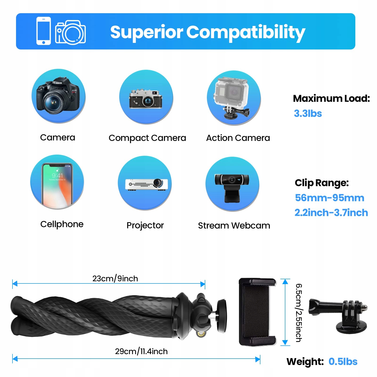 GOOCONG Statyw Elastyczny Do Smartfona i Kamery iPhone Samsung Canon Nikon — miniatura 6