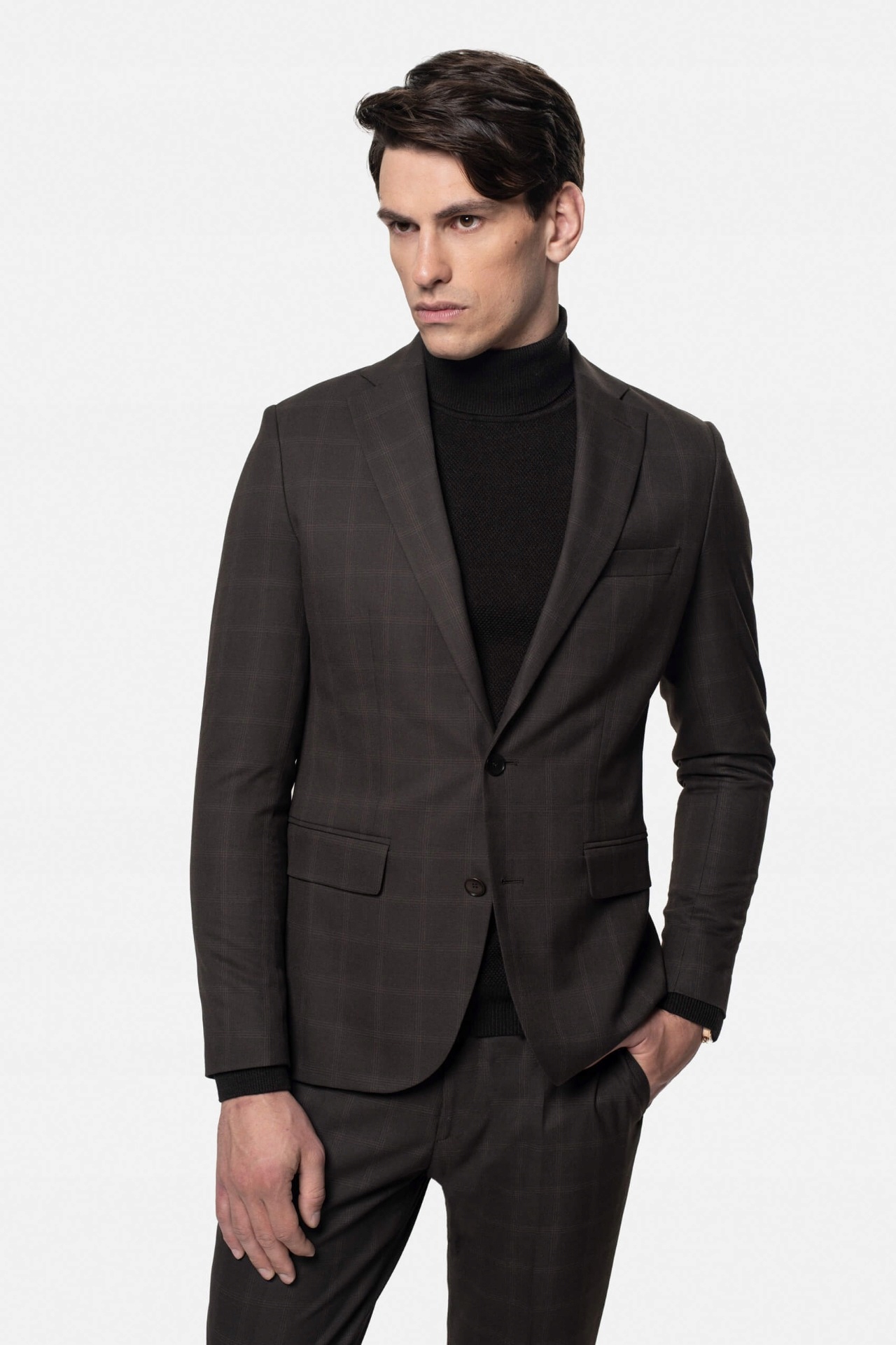 Marynarka Brufa Brązowa Slim Fit Jednorzędowa 176 112