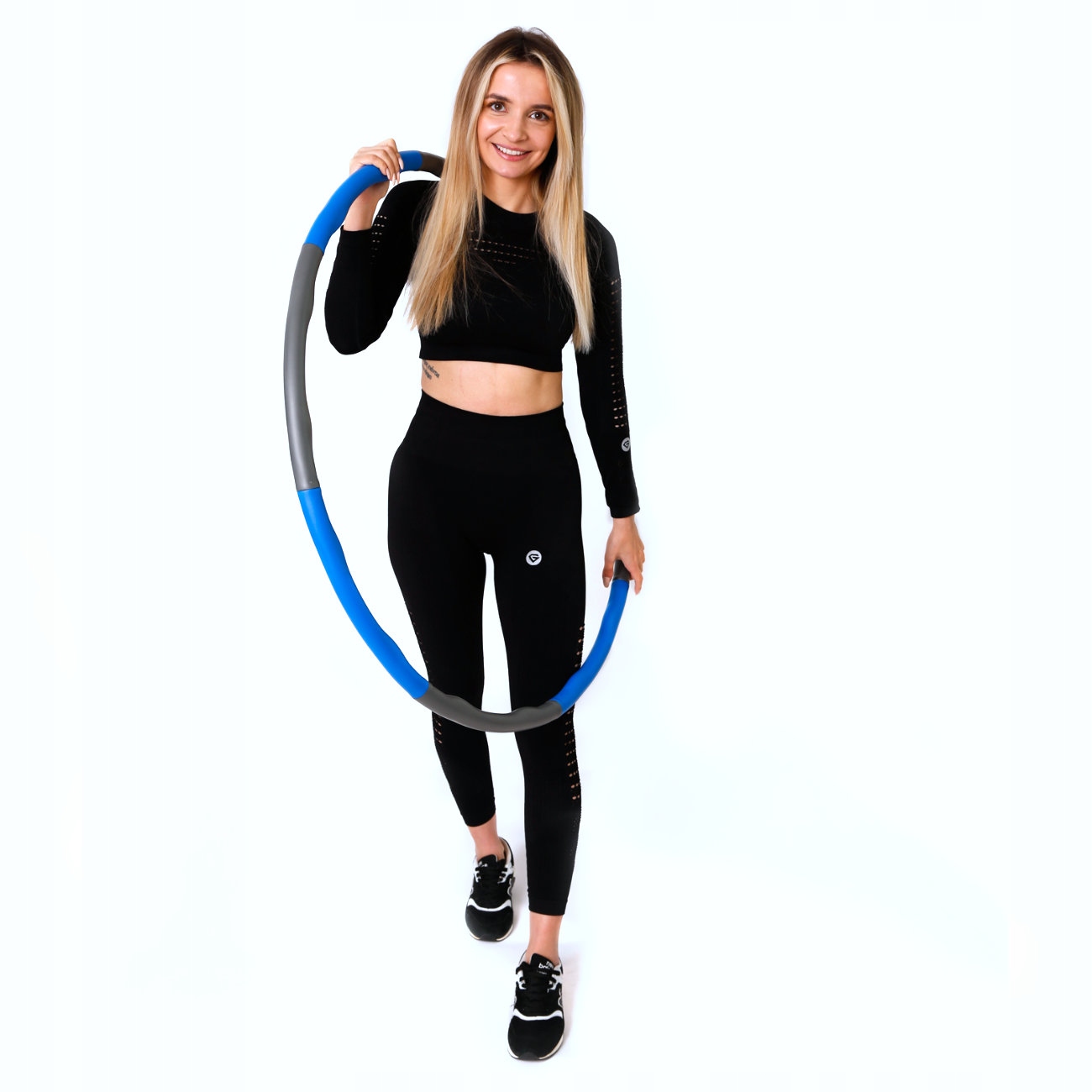 HULA HOP FOAM MASSAGER SLIMMING 100CM WHEEL Dominuojanti mėlyna spalva