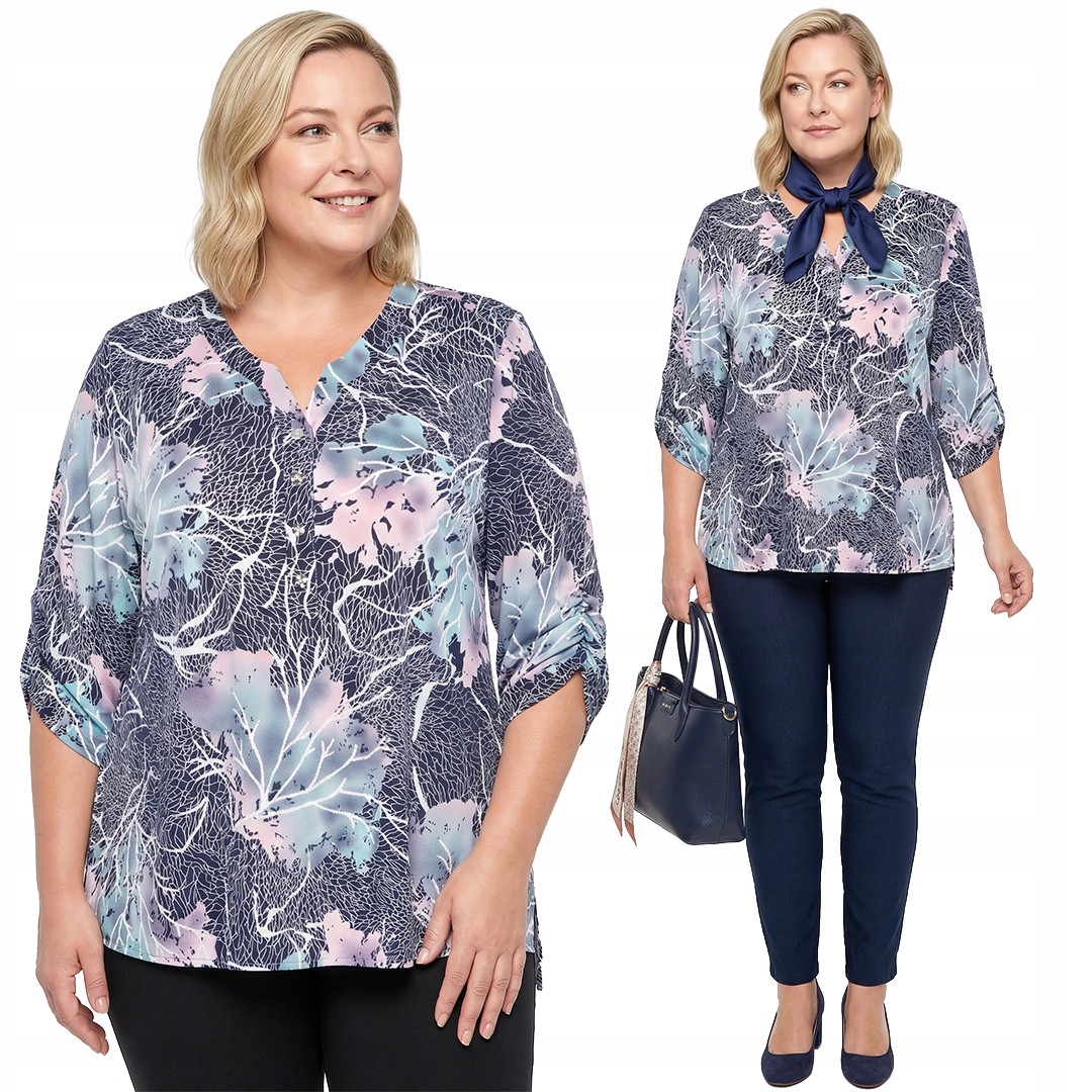 Tmavě modrá bílo-růžová halenka s plus size vzory velikost 56