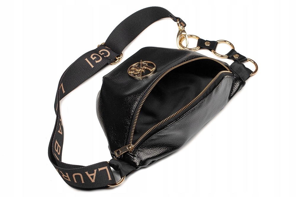 TOREBKA DAMSKA SASZETKA NERKA BEŻOWA LAURA BIAGGI SKÓRZANA PASEK LOGO Model LB117 mała torebka damska na ramię biodrówka