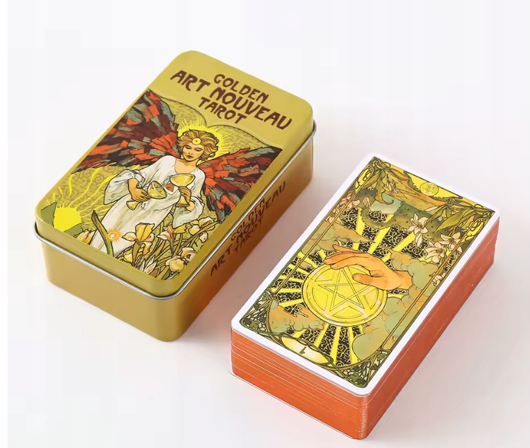 KARTY TAROTA ZESTAW KART DO WRÓŻENIA GOLDEN ART NOUVEAU METALOWE PUDEŁKO