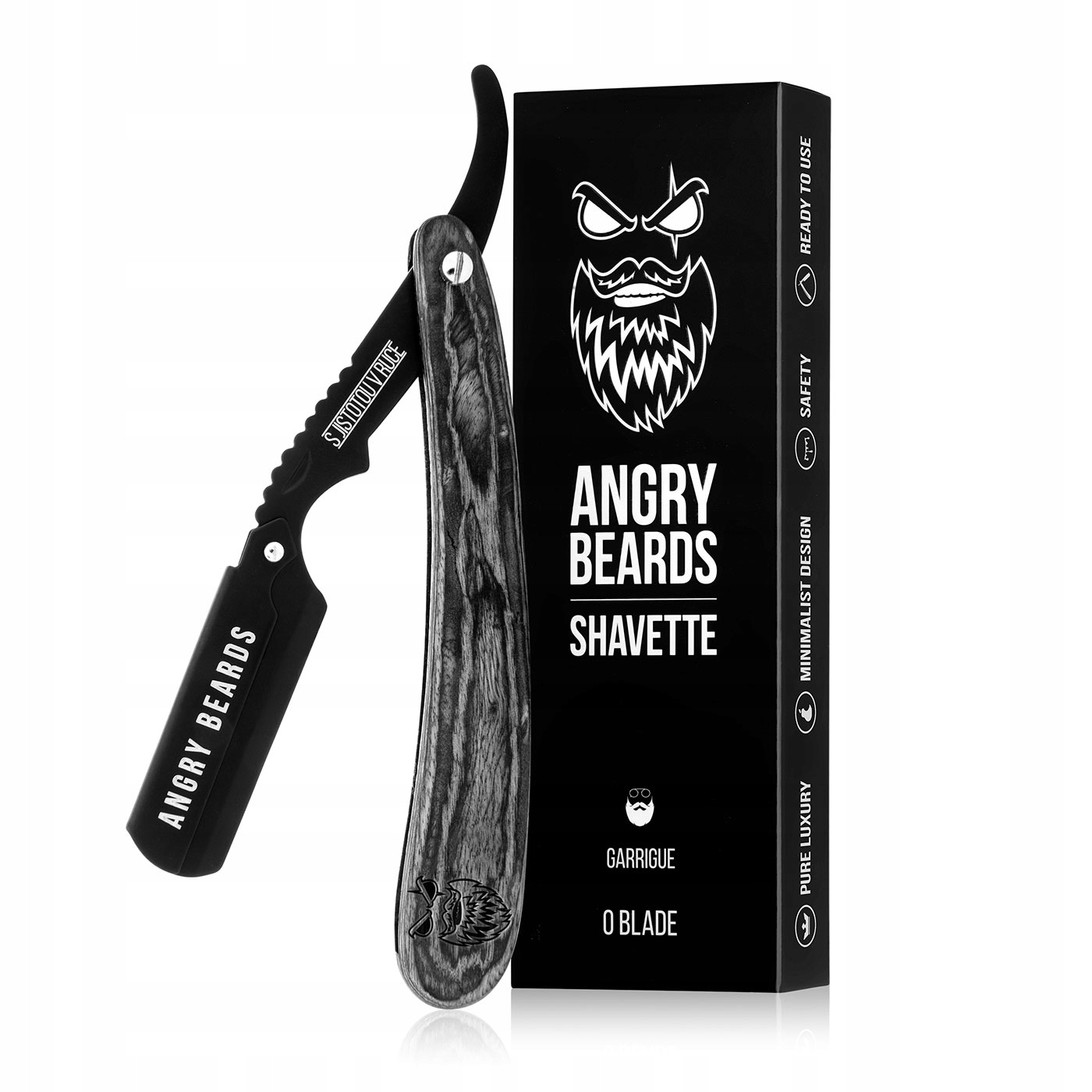 Angry Beards Shavetta Garrigue Břitva na vyměnitelné žiletky v koženém Pouzdro