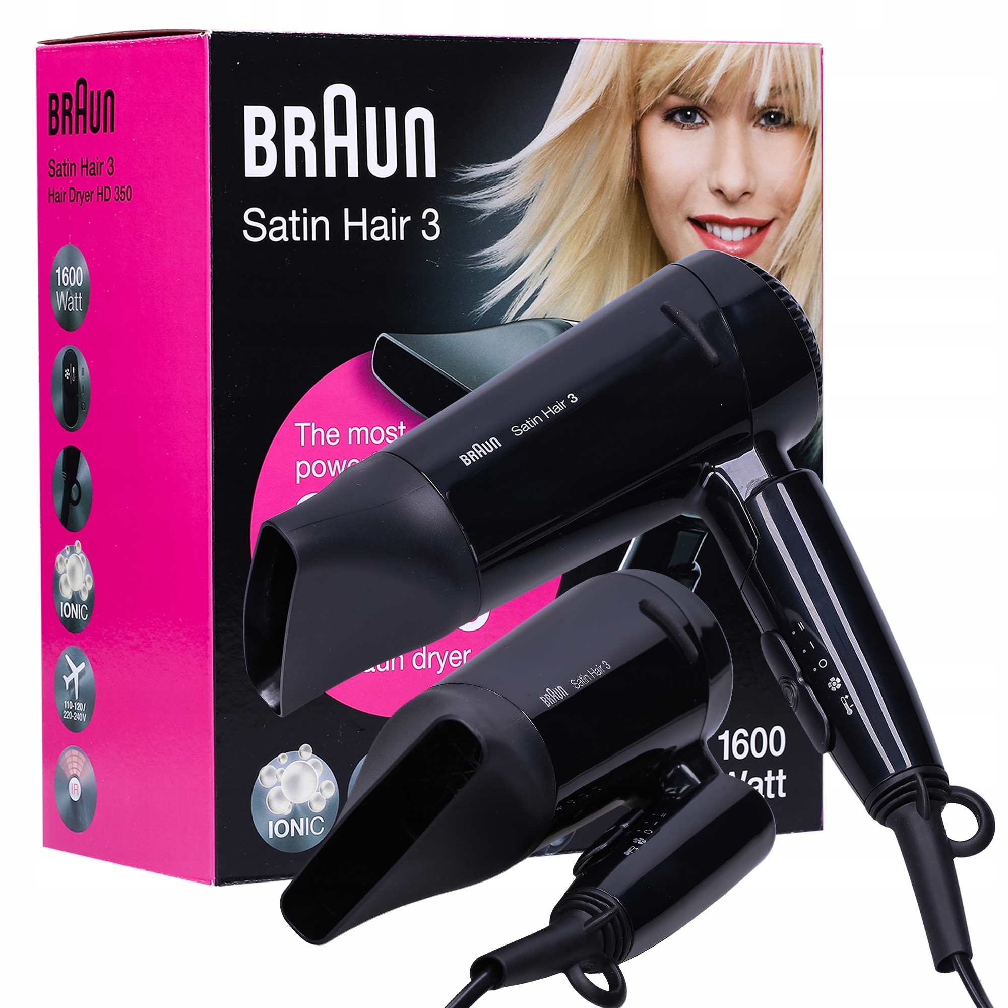 Braun BRHD350E 1600W Skládací Cestovní Fén na vlasy ionizace
