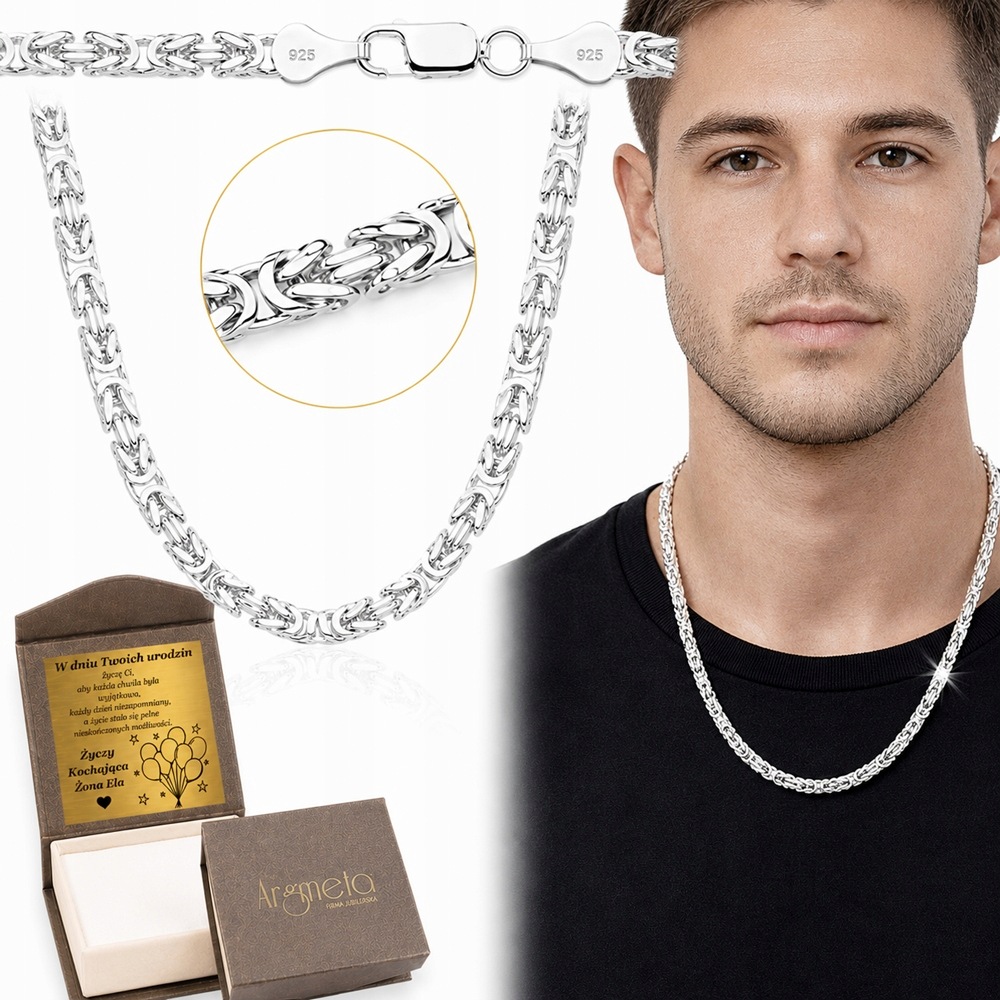 Łańcuszek Srebrny Męski Splot Królewski 3,80 mm Pełny Diamentowany pr 925