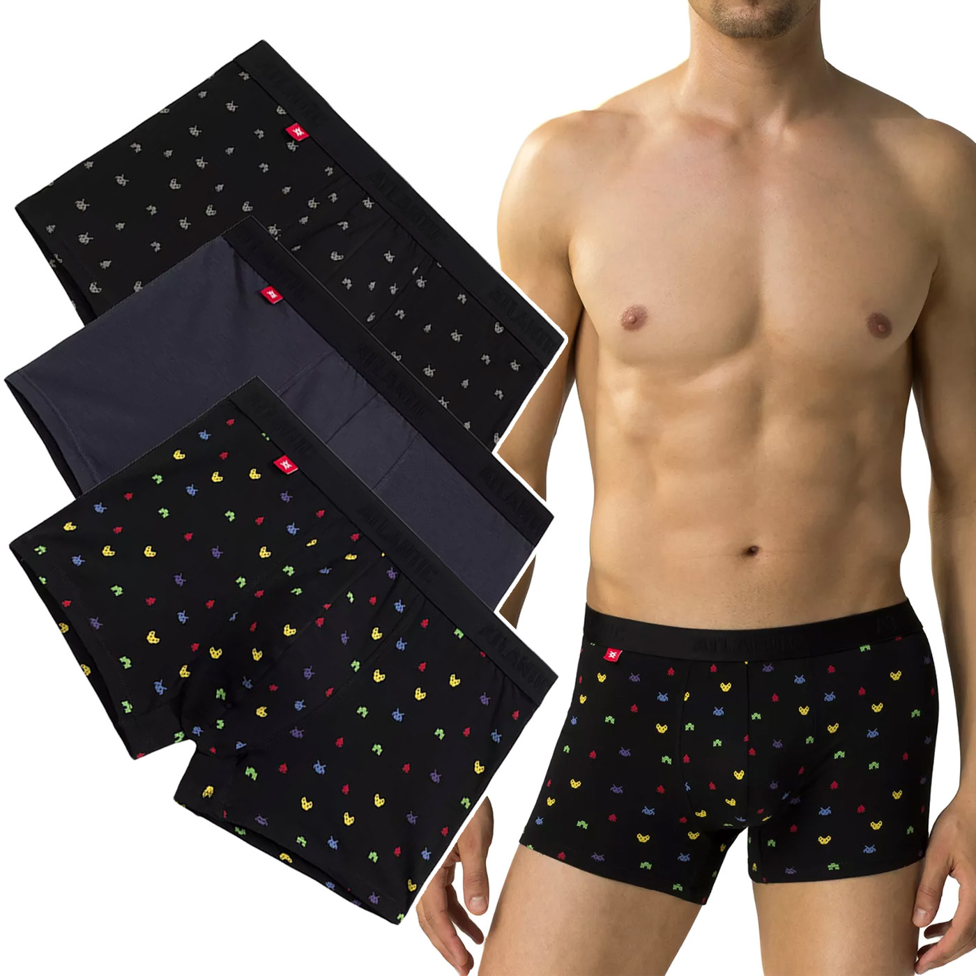 Pánské Boxerky Atlantic 3MH-054, přiléhavé šortky, 3 Vzory XXL