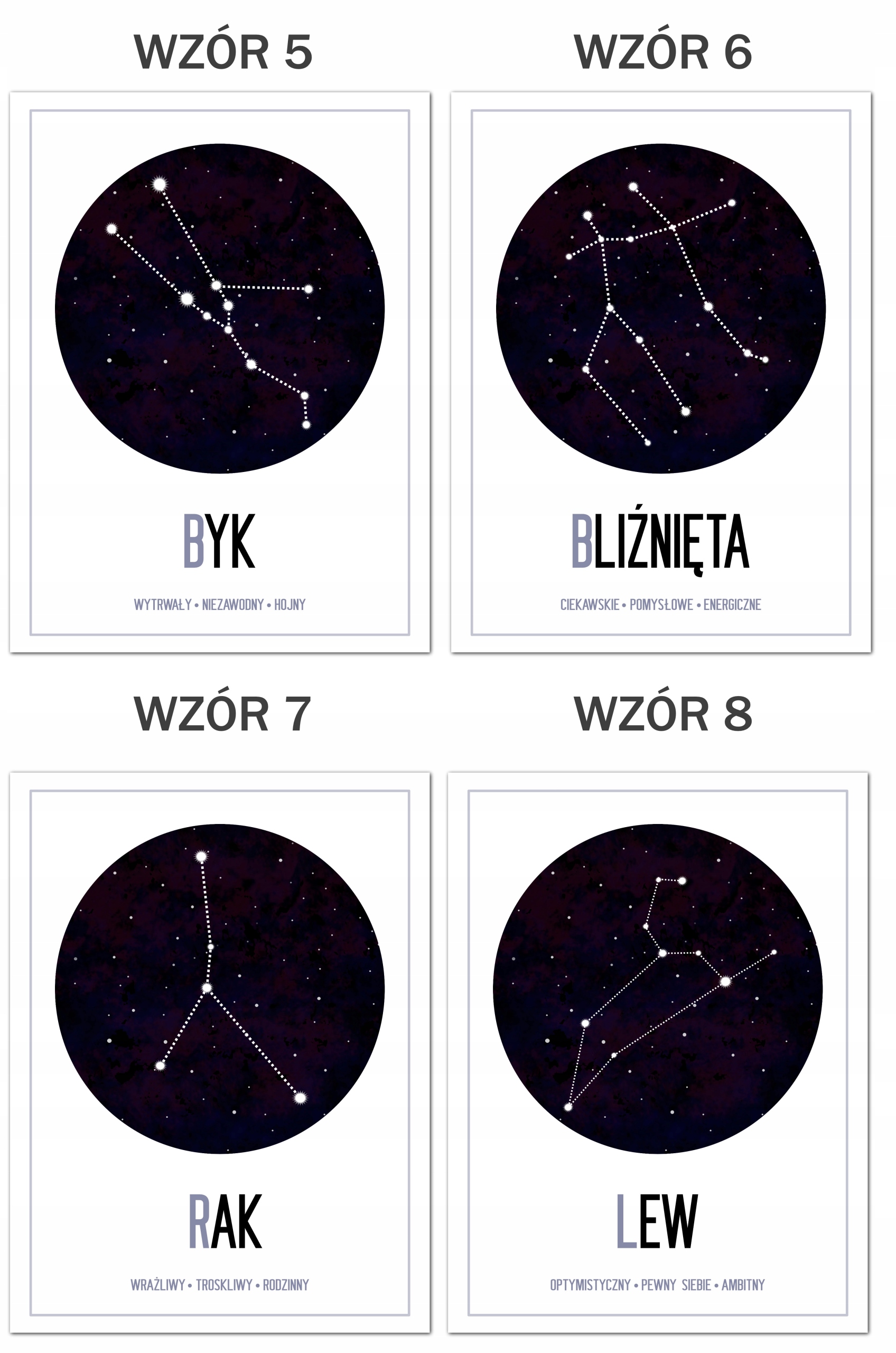 PLAKAT A4 ZNAKI ZODIAKU HOROSKOP ANTYRAMA PREZENT Tematyka czarno-białe mapy pejzaże sztuka