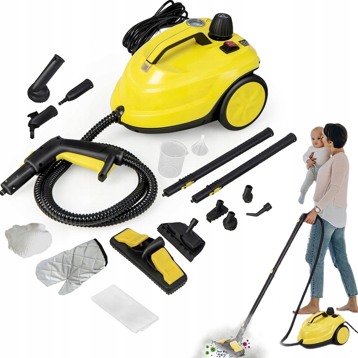 Parownica Myjka Parowa Czyścik Mop Parowy Duży Zestaw Akcesoria 2000W