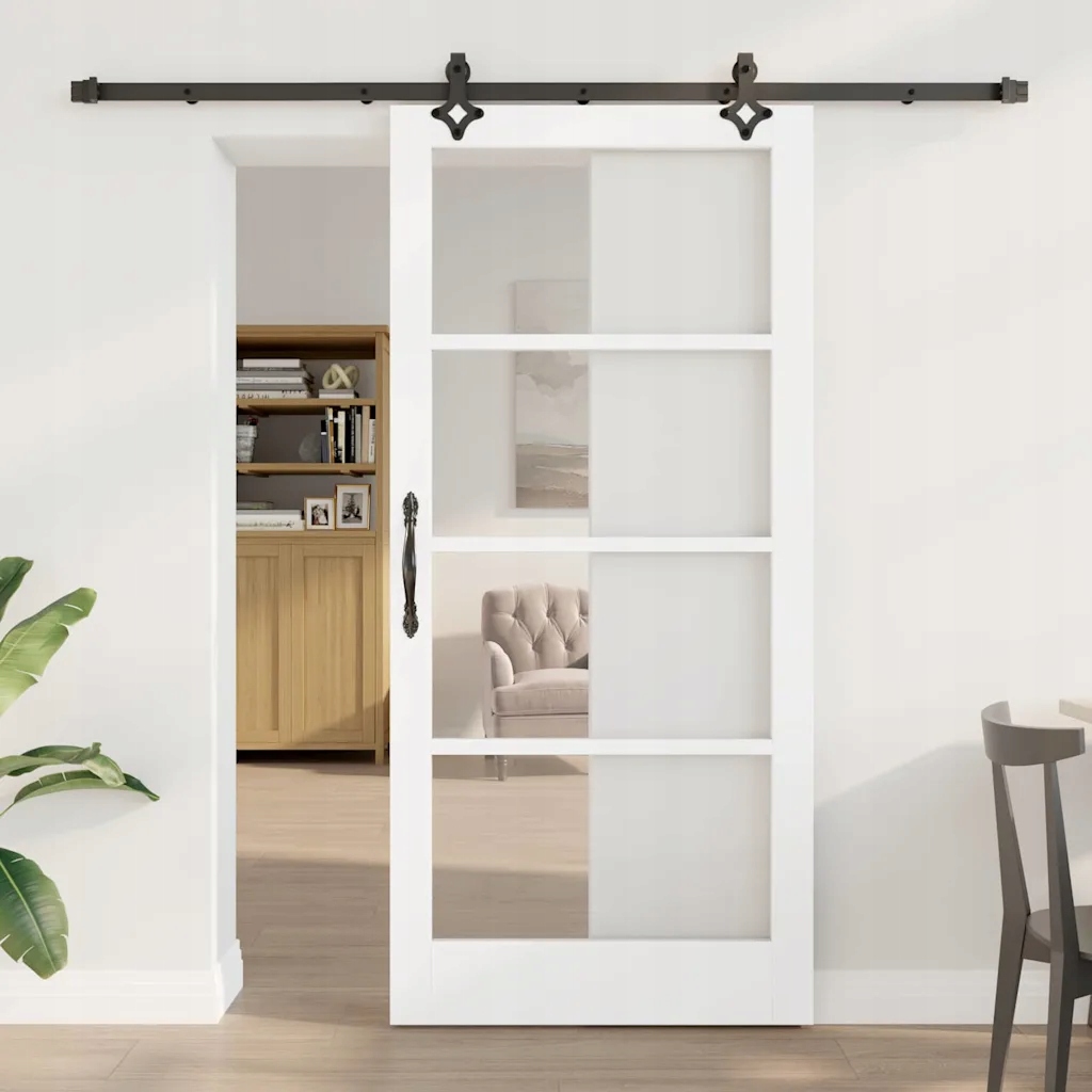 vidaXL Posuvné dveře Bílá 93 x 202 cm Masivní borové dřevo a sklo