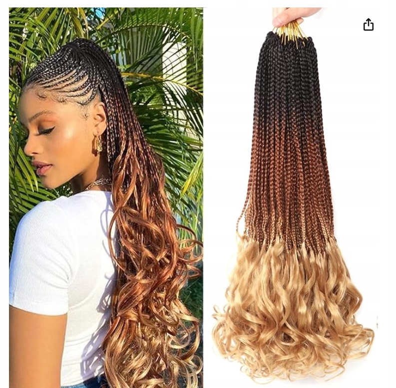 Francouzské kudrnaté háčkované copánky Ombre Bronz- Blond 8ks 60 cm