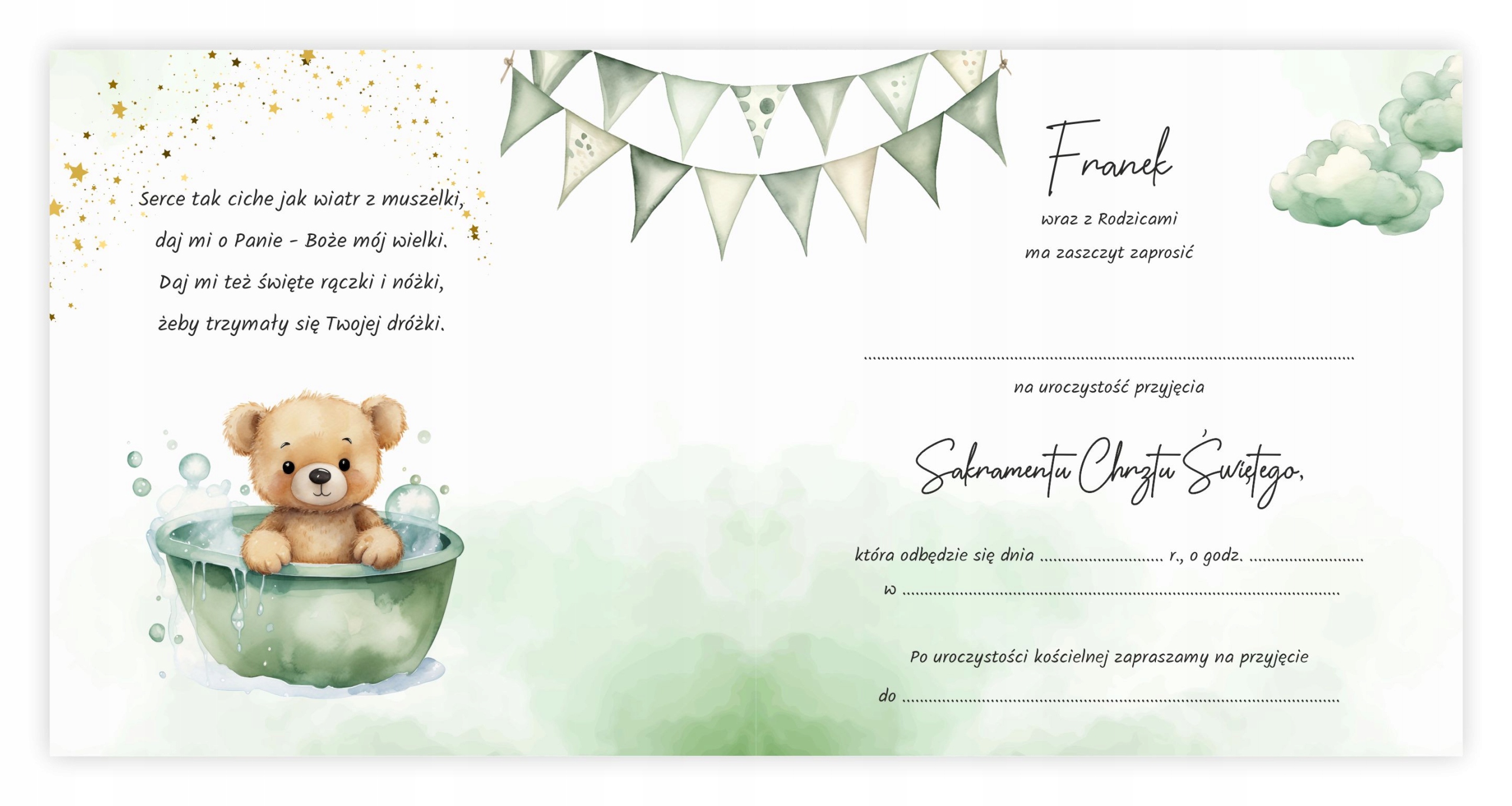 Zaproszenia na Chrzest Święty Misie, Balon + Koperta EAN (GTIN) 5905965236196
