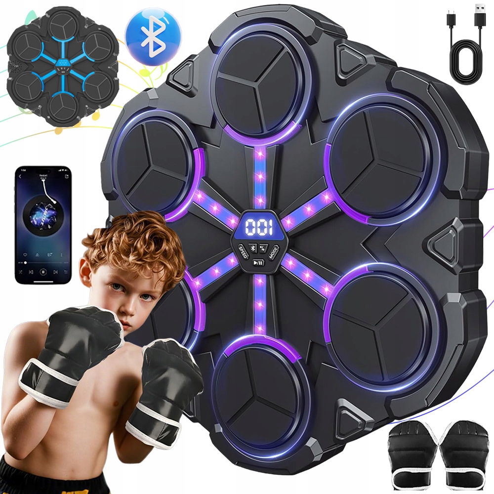 Music Boxing Machine Boxovací Stěna Hudební Štít Bluetooth 500MAH Led