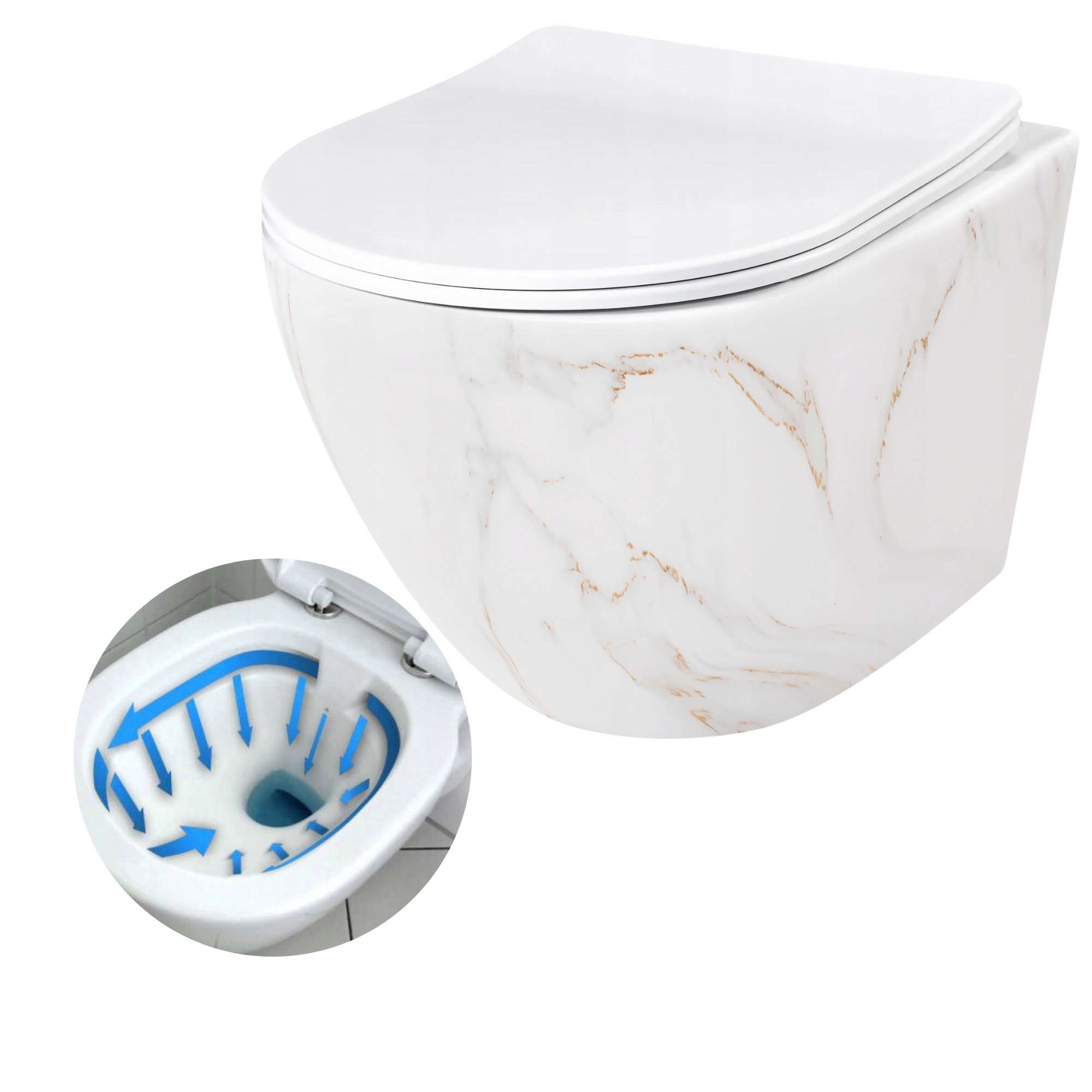 Závěsná Wc mísa Carlos Flat Rimless Imitace Kamene Bílá Deska Rea