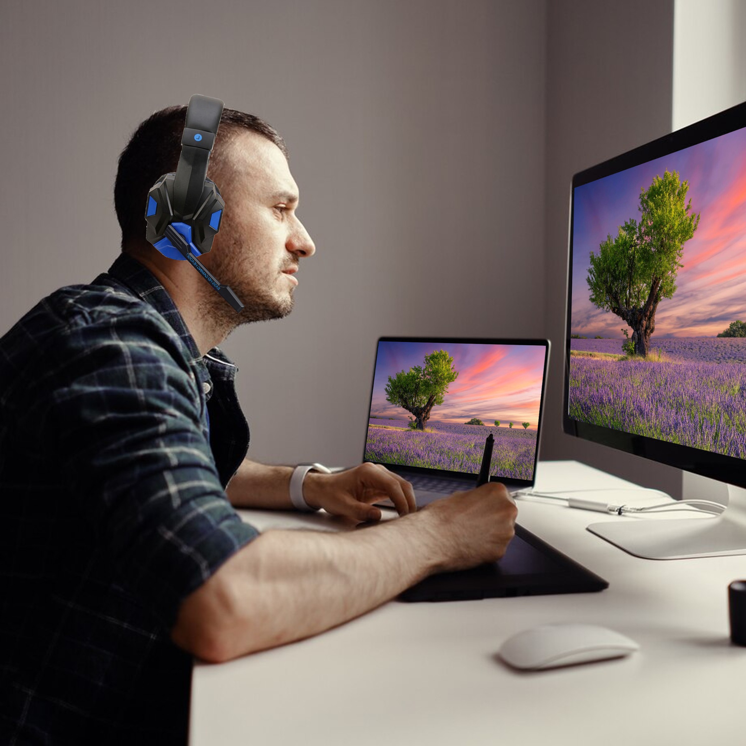 SŁUCHAWKI GAMINGOWE DLA GRACZA PC USB LED MIKROFON Konstrukcja zamknięta