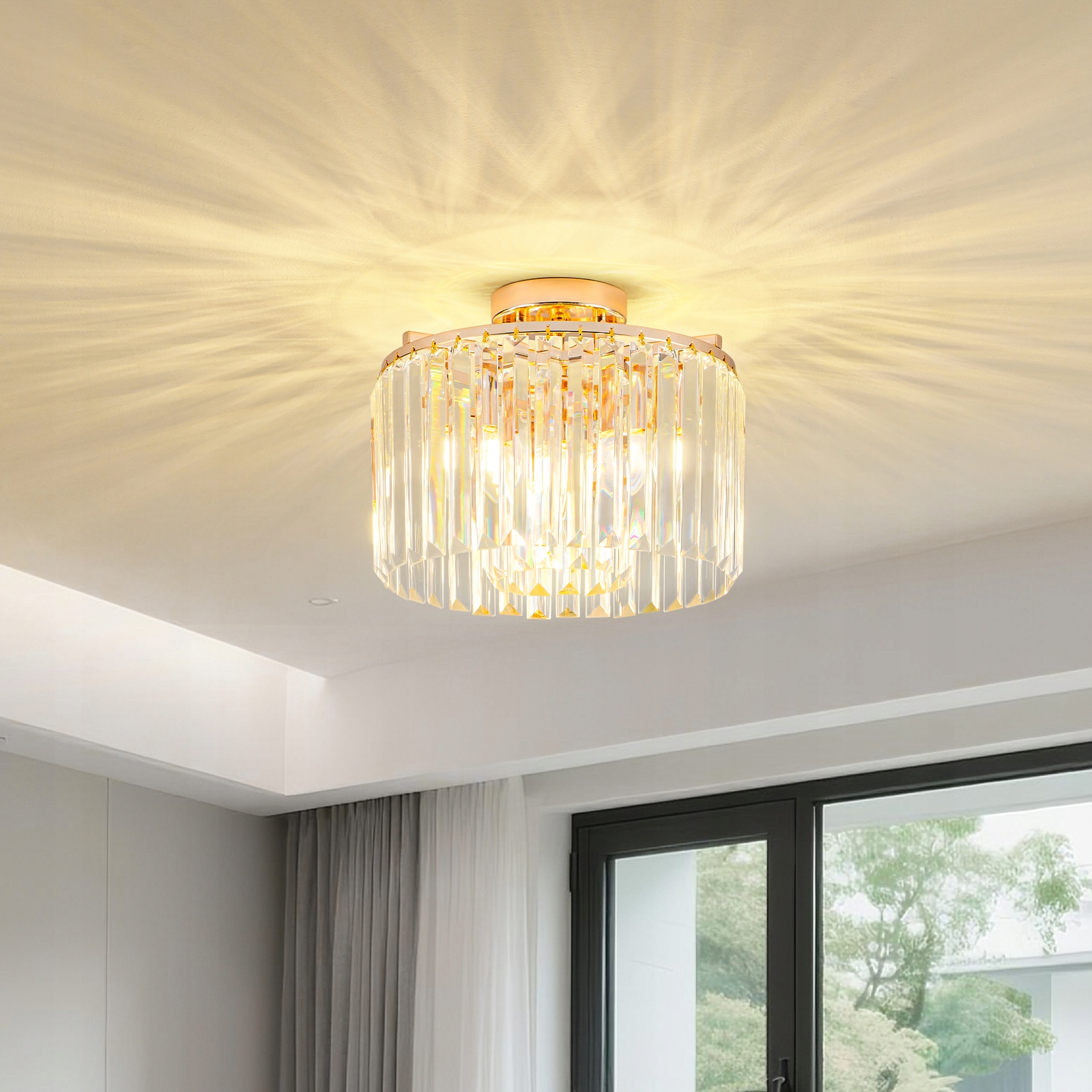 Żyrandol Kryształowy Lampa Kryształowa Sufitowa Złota Nowoczesna 4*E14