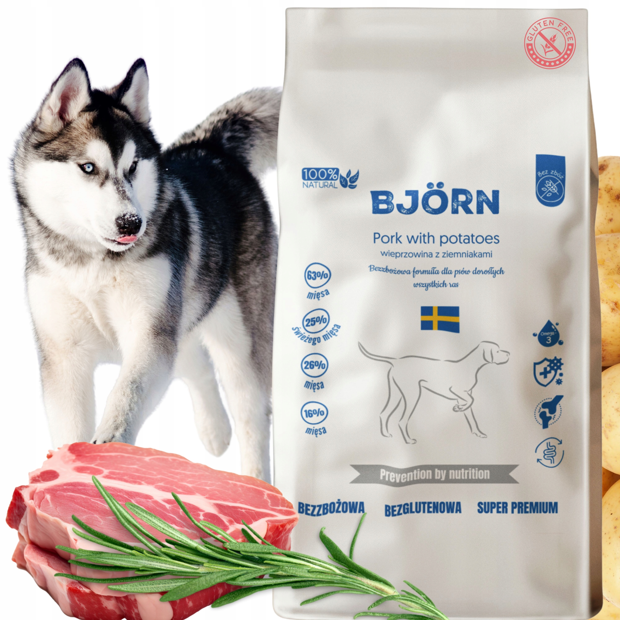 Levně Björn bezobilné suché krmivo pro psy Pork with Potatoes 65% Maso 10 kg