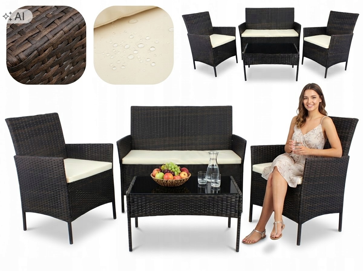 Zestaw Mebli Ogrodowych Technorattan 4-OSOBOWY Sofa Fotele Stolik