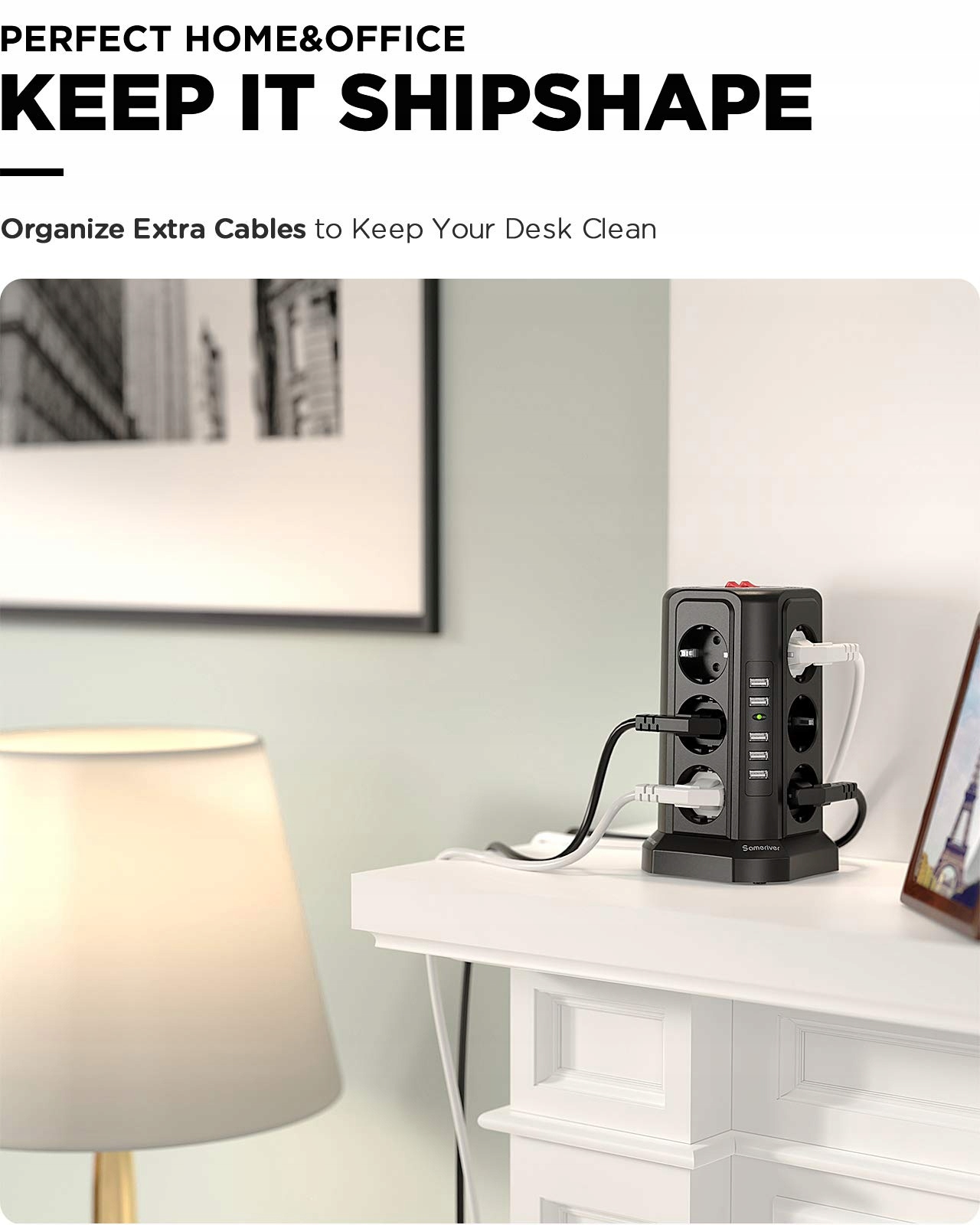 SAMERIVER Przedłużacz Gniazdo Zasilacz 5M USB 17w1 — miniatura 7