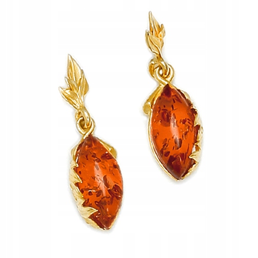 Zlaté Náušnice z přírodního baltský jantar ze Stříbra dárek Na Velikonoce