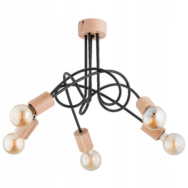 Pletená černá stuha Tango Dřevěná, béžové prvky lampy do studia