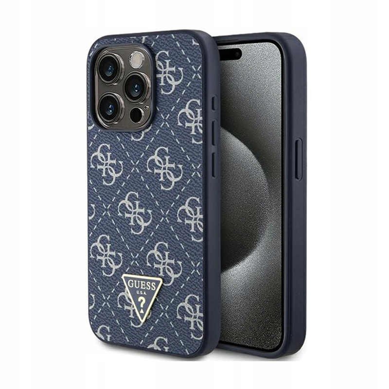 Guess 4G Triangle Metal Logo Pouzdro pro iPhone 15 Pro (modré)