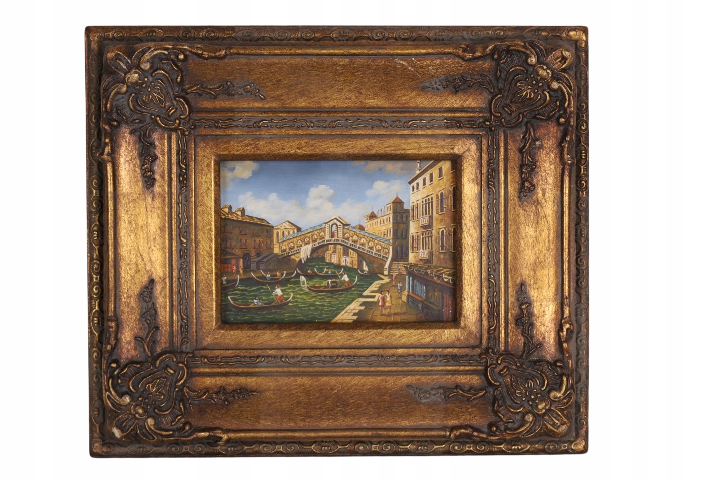 WENECJA -OBRAZ GRUBA ZŁOTA RAMA - 30 X 35 cm