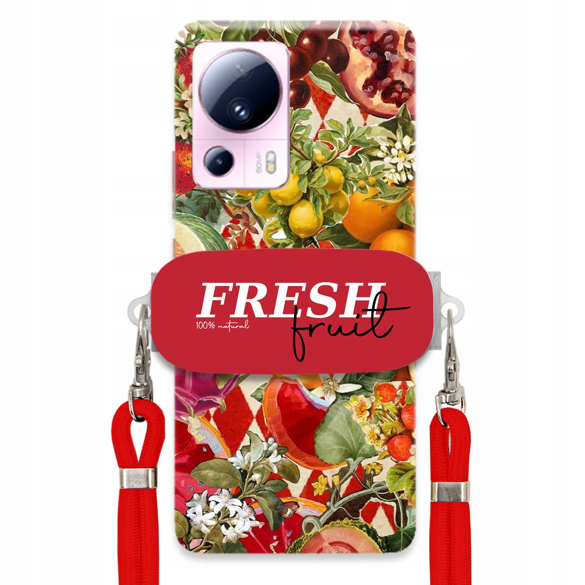 Puzdro pre Xiaomi 13 Lite Červené Crossbody vodítko držiak Fresh Fruit Ovocie